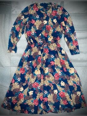 Vintage Stuart Alan “Secretary” Maxi Dress Floral Paisley Print Size 12